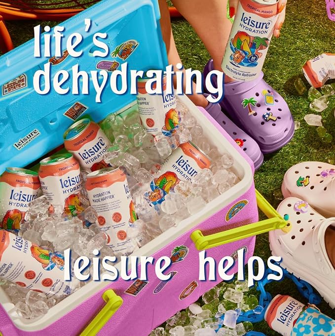 Leisure Hydration Non-Carbonated Electrolyte Refresher, Tropical Mango Flavor - Low Sugar Nutrient Enhanced Water Beverage - Get The Best Hydration Packed w/ Magnesium & Ashwagandha For Mood & Stress Support, Non-GMO, 16 oz (12-Cans)