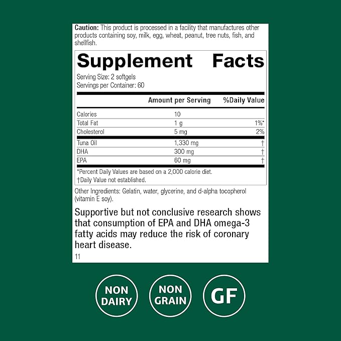 Standard Process Tuna Omega-3 Oil - Brain & Eye Health Support Supplement - Essential Fatty Acid Supplement with Omega-3 - Nutritional Supplement to Aid Skin Health - 120 Softgels