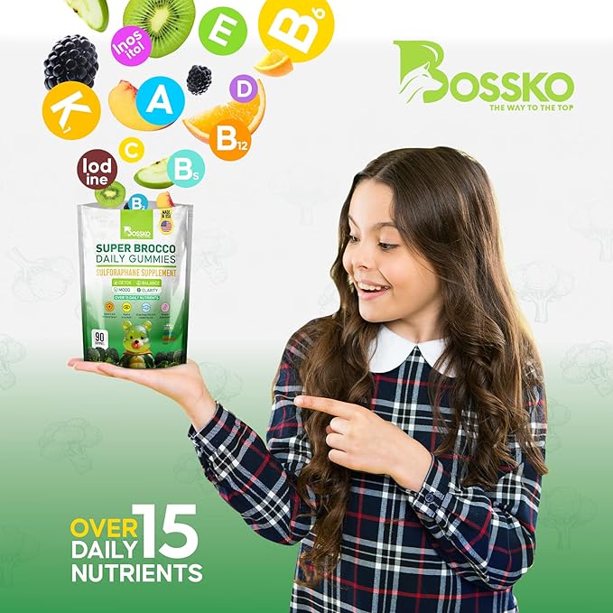 Bossko Sulforaphane Gummies with Omega-3 โ Broccoli Sprout Extract, EPA/DHA & Antioxidants โ Cellular Health & Mood Support โ 90 Vegan Gummies โ Mixed Berry Flavors โ Sugar-Free