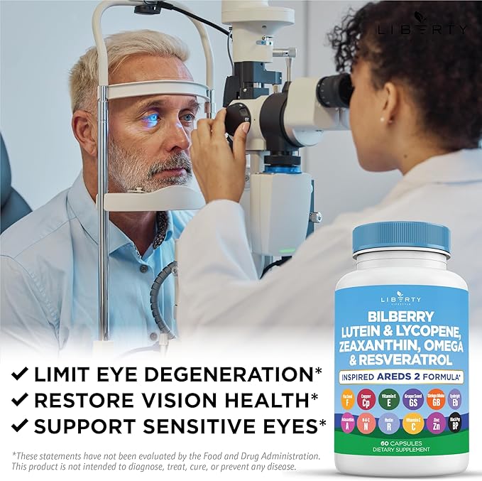 Eye Health Vitamins with Bilberry, Lutein & Zeaxanthin, Lycopene, Resveratrol, Grape Seed Extract, Flaxseed Astaxanthin- AREDS 2-120 Capsules