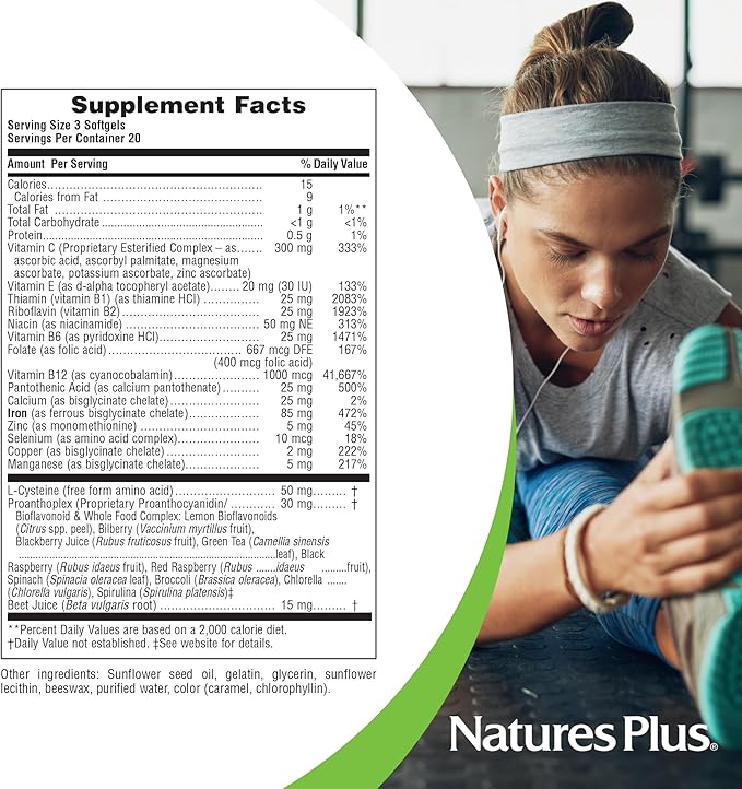 NaturesPlus Hema-Plex Iron - 60 Fast-Acting Softgels - 2 Pack - 85 mg Iron + Vitamin C & Bioflavonoids for Healthy Red Blood Cells - Vegan, Gluten Free - 40 Total Servings