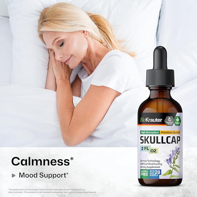 BIO KRAUTER Skullcap Herb Tincture - Scutellaria Lateriflora Liquid Extract - Alcohol and Sugar Free - Vegan Drops 2 Fl.Oz.