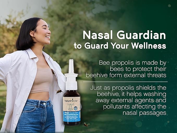 NaturaNectar Bee Propolis Nasal Spray Saline Sinus Rinse & Relief | Pure Brazilian Propolis & Ingredients | Gentle & No Burning Sensation | Nasal Guardian | Ethical Beekeeping | 1 FL Oz | 3 Pack