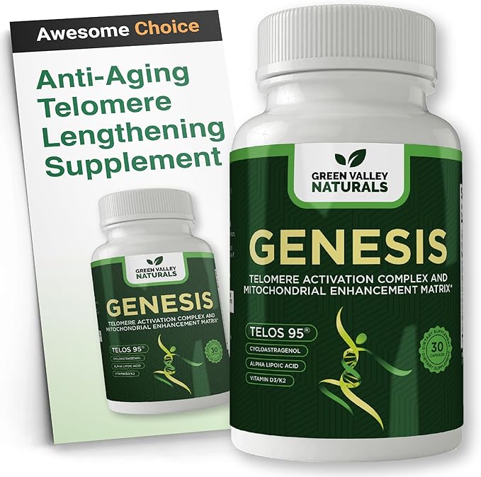 Genesis Telomere Length Supplement – Anti-Aging Formula, Telomere Lengthening Supplements with Astragalus & Vitamins, Supports NAD Pathways, DNA Integrity and Cellular Health