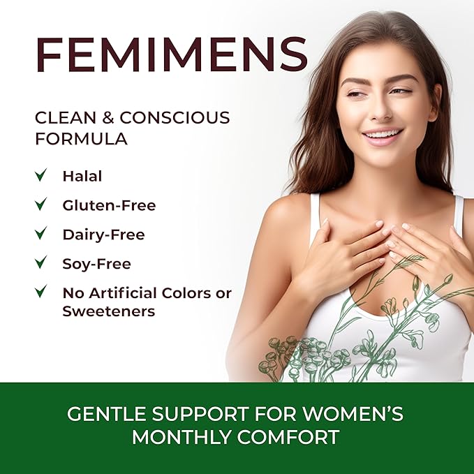 FEMIMENS – PMS Support Supplement for Women – PMS Relief for Women & Menstrual Cramp Relief – Hormonal Balance for Women – Chasteberry Vitex, Ashwagandha, Ginger, Fenugreek – 120 Vegan Capsules