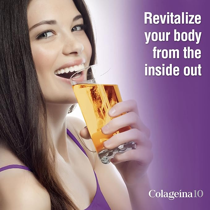 Colageina 10 Hydrolyzed Collagen Powder with Vitamin C (195 gr) - Orange Flavor - Anti-Aging Dietary Supplement for Healthy Skin, Hair, Nails, Joints, and Bones