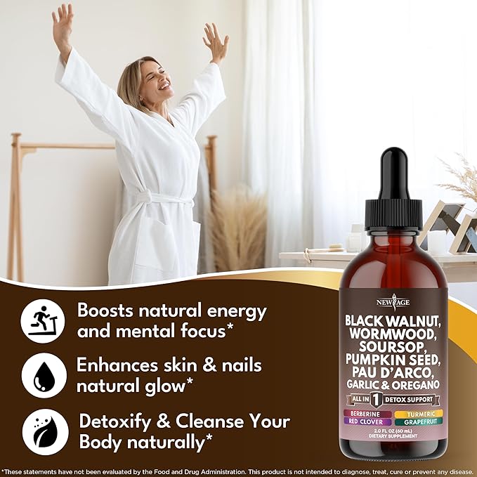 Black Walnut Wormwood Cleanse Drops - Liquid Soursop, Garlic, Pumpkin Seed, PAU D'Arco, Oil of Oregano, Turmeric, Berberine, Neem Extract, Hull Bark, Tincture - - 4oz
