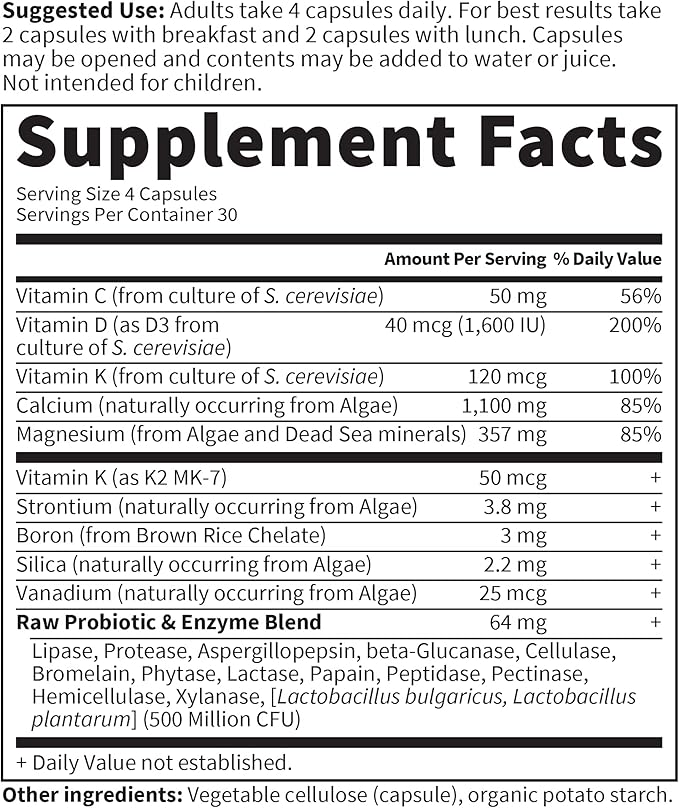 Garden of Life Raw Calcium Supplement for Women and Men - Vitamin Code Made from Whole Foods with Magnesium, K2, Vitamin D3 and Vitamin C Plus Probiotics for Digestion, 120 Capsules