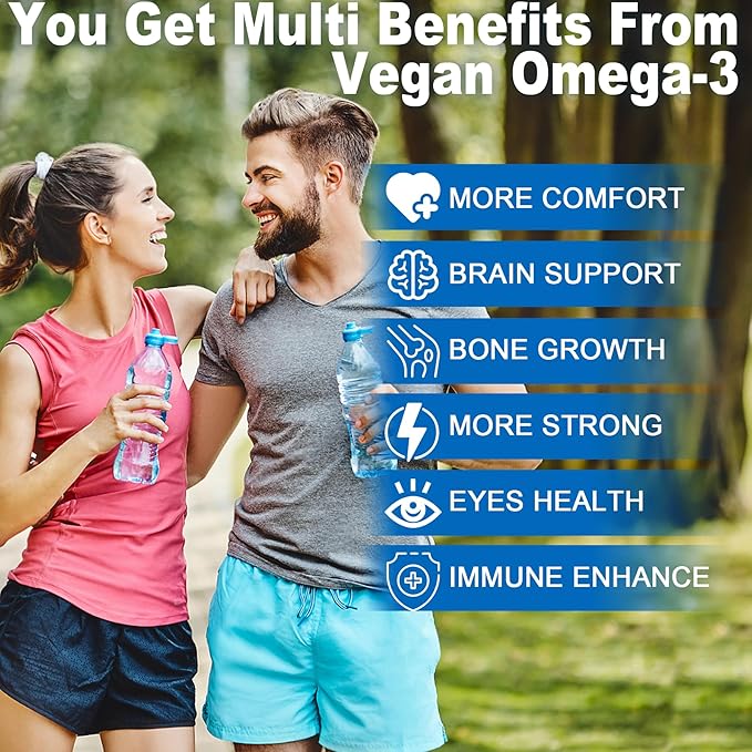 Vegan Omega-3 Gummies 1280mg + COQ10+ Vitamin D3 K2 (MK7), Omega 3 Fish Oil Alternative for Adults w/EPA 600mg & DHA 400mg & MCT Oil, No Fish Taste from Marine Algae, for Brain, Eye, Immunity, 2 Pack