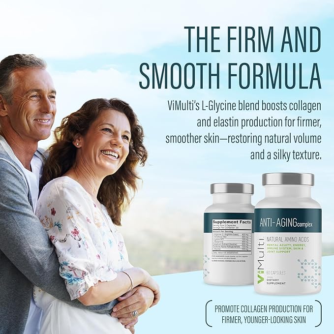 Vitmulti Anti-Aging Natural Amino Acids Supplement for Women & Men – Supports Immune Health, Energy, Smoother Skin Tone, & Restorative Sleep, Anti-Aging Supplement Pills for Longevity, 60 Capsules