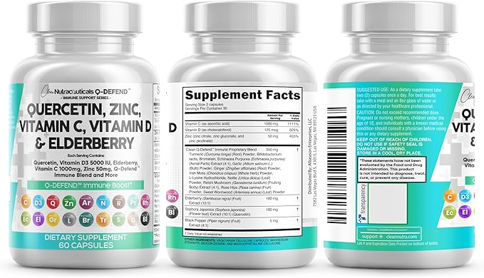 Clean Nutraceuticals Quercetin Zinc Vitamin C Vitamin D Bromelain Elderberry - Lung Immune Support Supplement Adults with Artemisinin, Sea Moss, Echinacea, Allergy Relief
