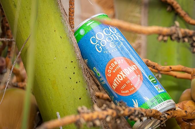CocoGoodsCo Antioxidant Drink with Coconut Water, Lime – 35mg Natural Caffeine, 0g Sugar, Naturally Sweetened, 10 Calories, with Green Coffee & Vitamin E – 8.11 fl oz Cans (12 Pack)