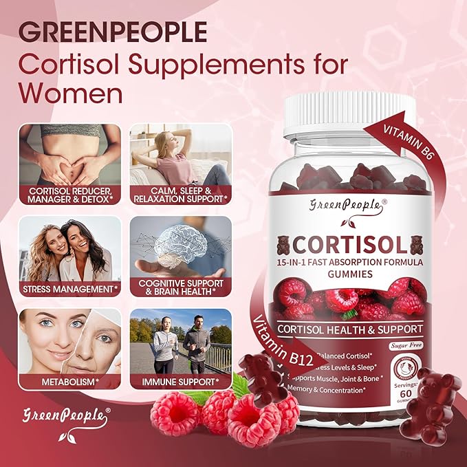 Cortisol Supplements for Women - 15-in- 1 Cortisol Reducer Detox Manager with Ashwagandha/Magnesium/L-theanine/Phosphatidylserine/Vitamin B6 for Mood/Focus & Sleep 60CT