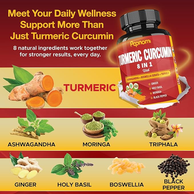 Turmeric Curcumin Capsules - with Ashwagandha, Boswellia, Triphala, Ginger, Holy Basil, Moringa, and Black Pepper - 150 Pills 5 Month Supply