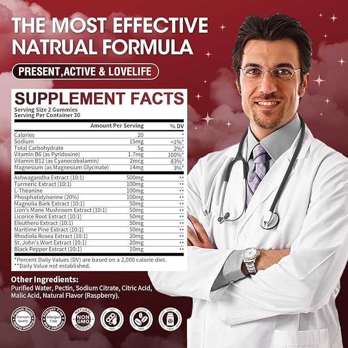 Cortisol Supplements for Women - 15-in- 1 Cortisol Reducer Detox Manager with Ashwagandha/Magnesium/L-theanine/Phosphatidylserine/Vitamin B6 for Mood/Focus & Sleep 60CT