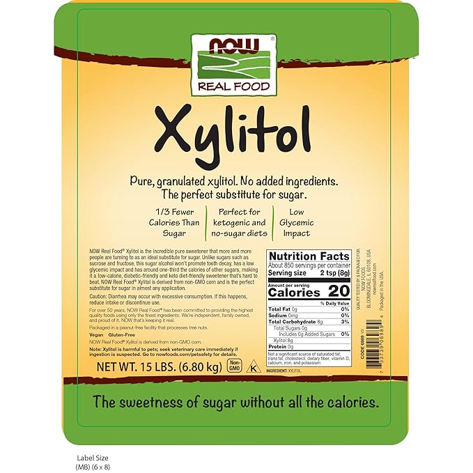 NOW Foods, Xylitol, Pure with No Added Ingredients, Keto-Friendly, Low Glycemic Impact, Low Calorie, 15-Pound (Packaging May Vary)