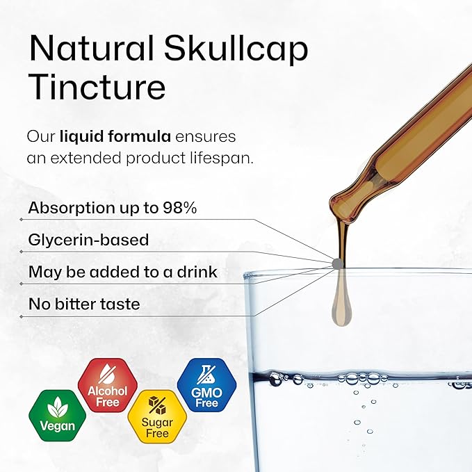 BIO KRAUTER Skullcap Herb Tincture - Scutellaria Lateriflora Liquid Extract - Alcohol and Sugar Free Skullcap Tincture - Vegan Drops 4 Fl.Oz.