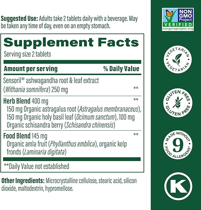 MegaFood Ashwagandha Complex (Formerly Stress Protect) - Ashwagandha Supplements Astragalus Root & Holy Basil - Vegetarian, Gluten Free, Cortisol Supplement - 60 Mini Tablets, 30 Servings
