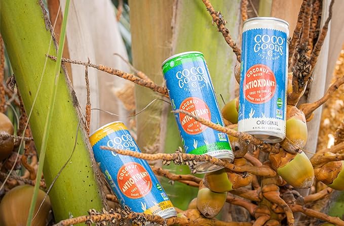 CocoGoodsCo Antioxidant Drink with Coconut Water, Original – 35mg Natural Caffeine, 0g Sugar, Naturally Sweetened, 10 Calories, with Green Coffee & Vitamin E – 8.11 fl oz Cans (12 Pack)
