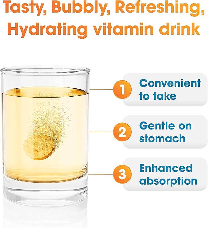 nutrazul Immune Triple Action Effervescent Tablets - Vitamin C 1000 mg, Vitamin D 400 IU, Zinc 10mg I Orange (Pack of 5X20) | Gluten Free, Sugar Free, Lactose Free & Preservative Free