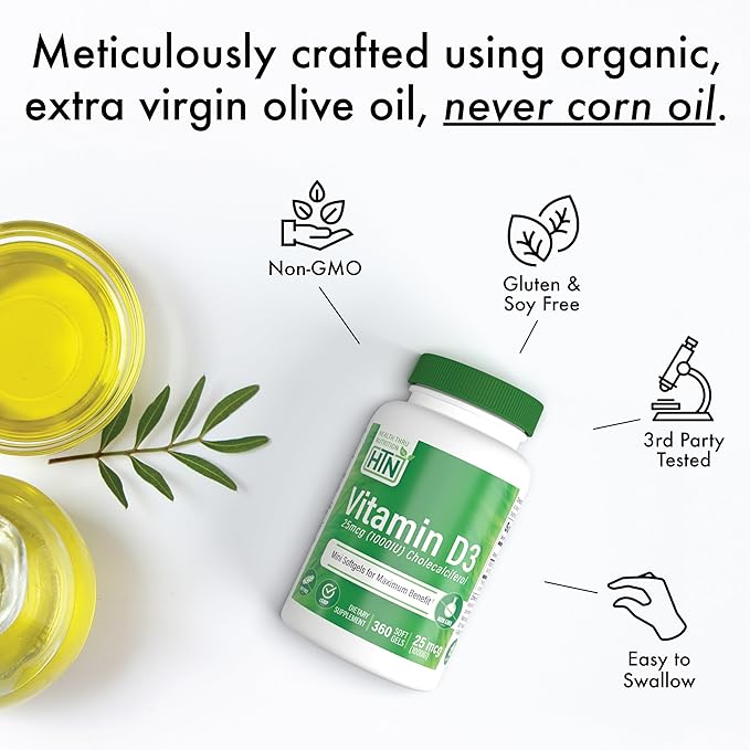 Health Thru Nutrition Vitamin D3 1,000iu 100 Mini Softgels for Maximum Benefit | 25mcg Cholecalciferol | 3rd Party Tested | Non-GMO USP Grade in Organic EVOO | Immune Health Support