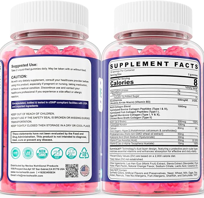 2 Pack - Nicotinamide 500mg Gummies, NAD+ Supplement for Women & Men w/Collagen Peptides, (Flush Free Niacin) Vitamin B3 Niacinamide for Anti-Aging, NAD+ Levels, Longevity, Focus & Brain, Sugar Free