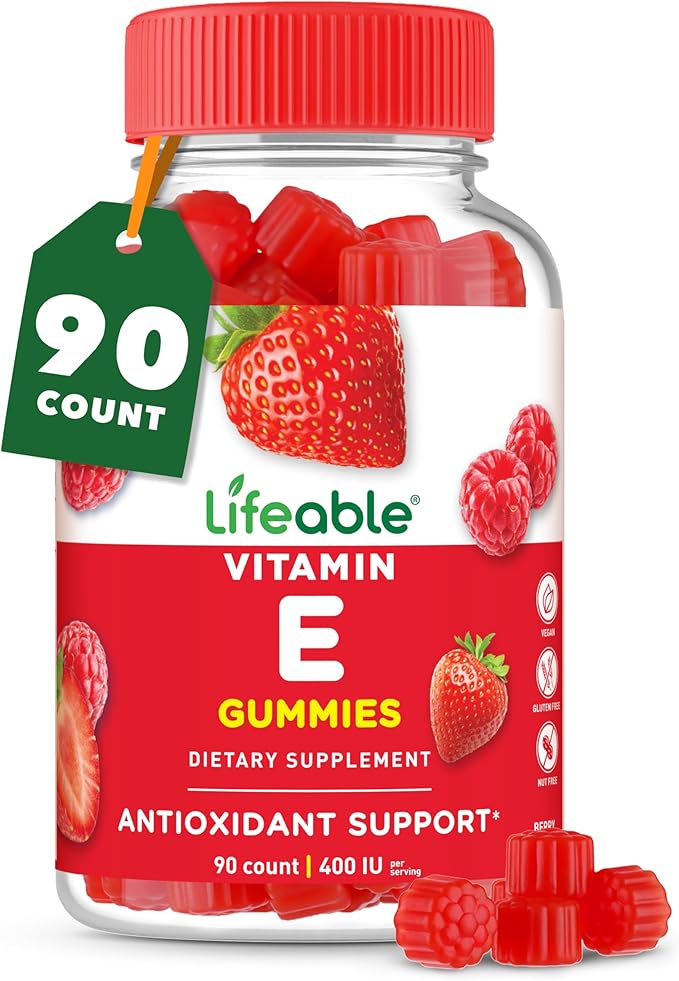 Lifeable Vitamin E Gummies | 400 IU | Great Tasting Vitamin E Supplements | Skin, Eye Health and Immune Function Support | VIT E for Adults, Men, Women | 90 Gummies
