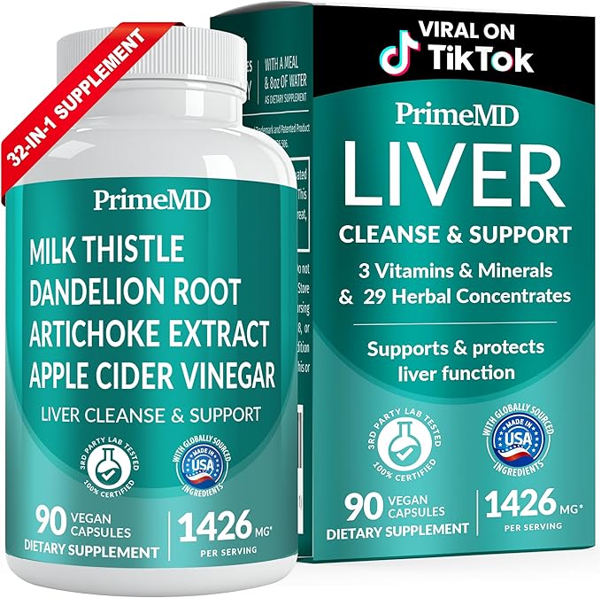 32-in-1 Liver Cleanse Detox and Repair with Milk Thistle, Silymarin, Artichoke Extract and Beetroot Powder for Liver Support - Gallbladder Supplement with Active Liver Health Formula - 1426mg (90ct)