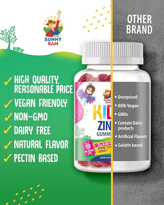 Zinc Gummies for Kids - Chewable Zinc Gummy Supplement for Children Immune Support - Low Sugar Natural Antioxidant Non-GMO Vitamin Chewables for Toddlers & Teens - 2Pack