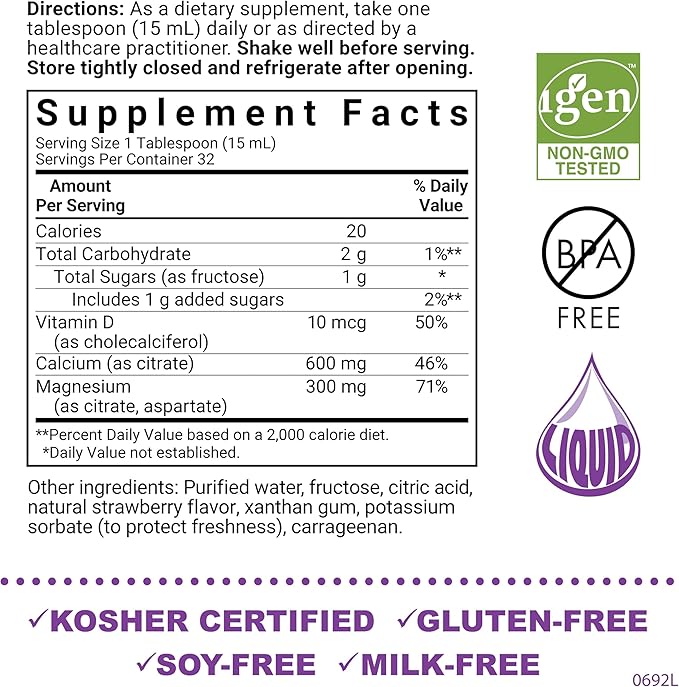 Bluebonnet Nutrition Liquid Calcium Magnesium Citrate & Vitamin D3 Daily Bone Support Supplement - Strawberry & Mixed Berry Bundle