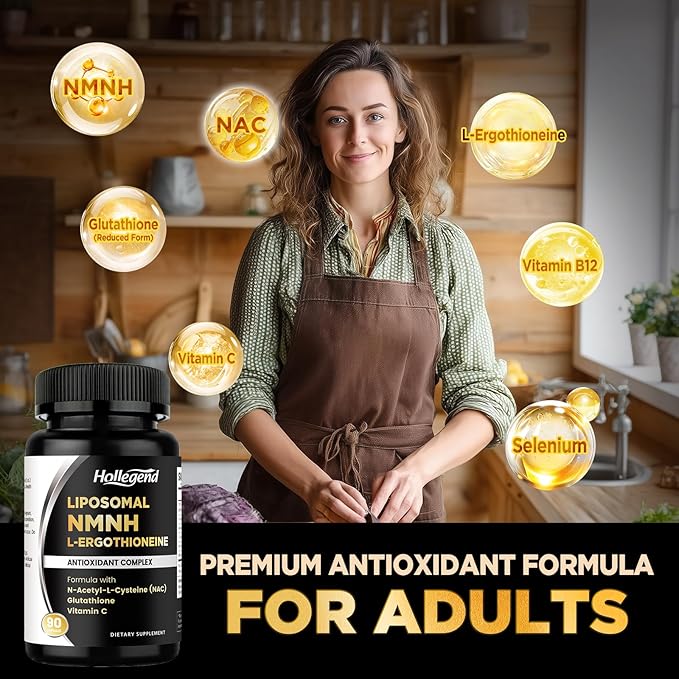 Liposomal NMNH & Ergothioneine Supplement, 6 in 1 Complex with NAC, Glutathione, Vitamin C & Selenium, for Women & Men, Healthy Aging, Antioxidant & Immune Support, 90 Capsules