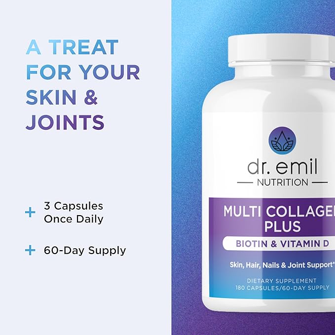 DR. EMIL NUTRITION Multi Collagen Peptides Plus Biotin and Vitamin D | Biotin & Collagen Supplements | Hair Skin & Nails | Biotin Pills Hair Growth | 60 Servings
