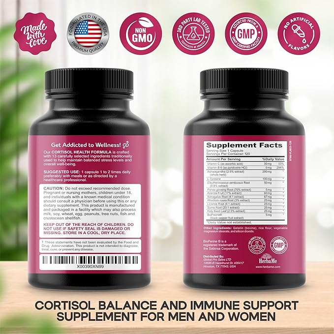 Cortisol Manager Supplement and Balance Mood with Ashwagandha & L-Tyrosine, 120 Capsules, Helps Maintain Healthy Energy Levels and Stress Relief, Fatigue Reducer Pills