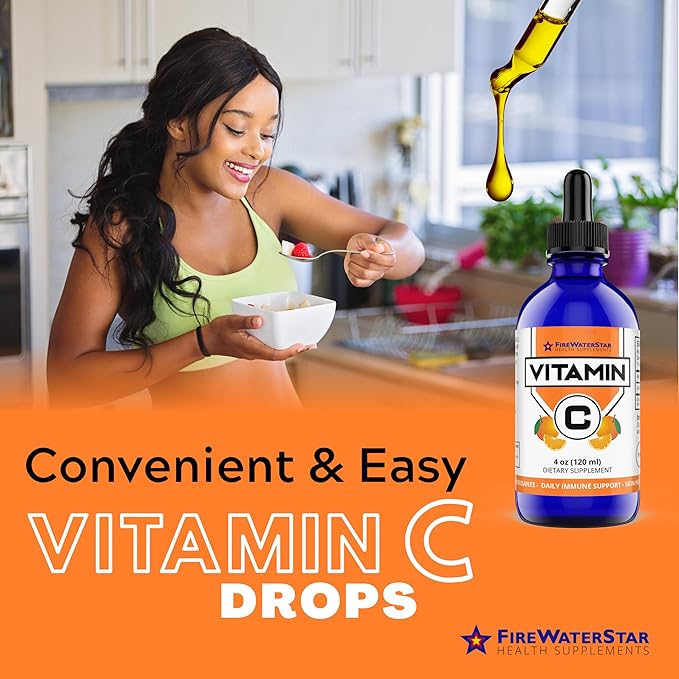 FWS Liquid Vitamin C Supplement for Adults and Kids, Organic, Non-GMO, Vegan, Easy VIT C Drops, Ascorbic Acid, 4 Month Supply, Supports Immune System and Skin Health, Essential Vitamin, 4 oz