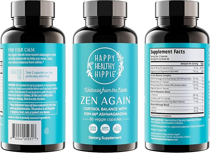 Zen Again Cortisol Manager with Ashwagandha KSM-66 | Cortisol Supplements for Women | 11-in-1 Complex | Natural Stress Support Supplement with L-Theanine, Rhodiola & Magnesium | Vegan, 60 Ct (2Pk)