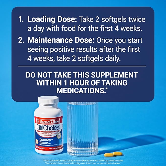 U.S. Doctors’ Clinical CitriCholess® Clinically Proven Cholesterol Supplement with Bergamonte Citrus Extract & Vitamin C to Support Healthy Cholesterol Levels (120 Softgels – 2 Month Supply)