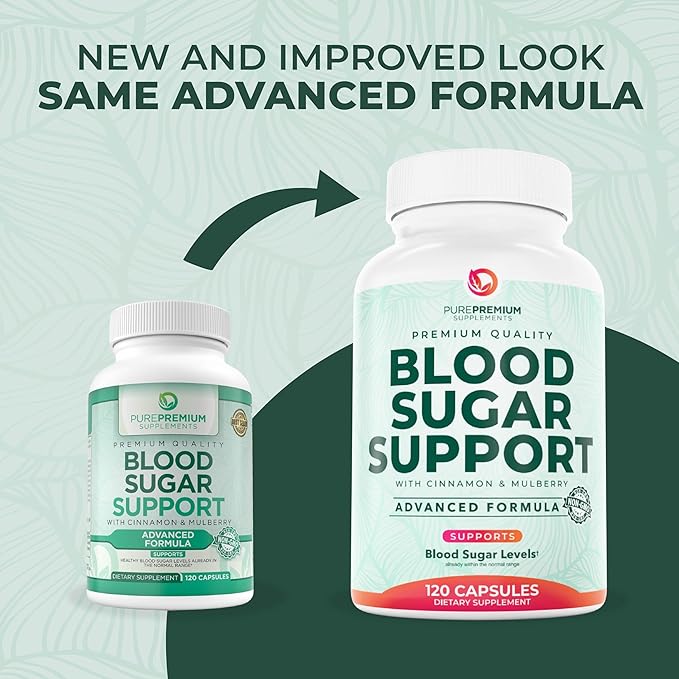 PurePremium Normal Blood Sugar Support Supplement - 20 Active Ingredients Complex to Support Blood Sugar Levels Already in The Normal Range - with Cinnamon, Bitter Melon, Chromium, Mulberry - 120ct