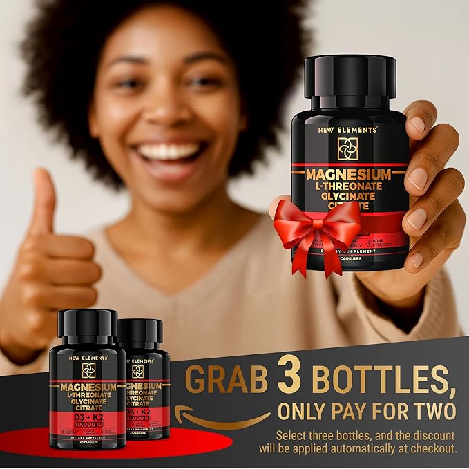 Magnesium Complex L-Threonate, Glycinate, Citrate with Vitamin D3 10,000 IU & K2 MK-7 β Brain, Bone & Immune Support β 60 Vegan Capsules β High Absorption, Non-GMO