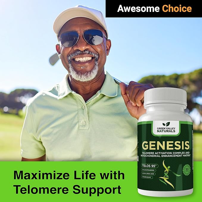 Genesis Telomere Length Supplement – Anti-Aging Formula, Telomere Lengthening Supplements with Astragalus & Vitamins, Supports NAD Pathways, DNA Integrity and Cellular Health