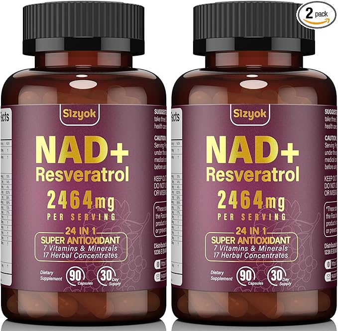NAD Resveratrol Supplement 2464mg, Liposomal NAD Supplement with Resveratrol for Women and Men, NAD Plus Boosts NAD+ Levels, Energy Anti-Aging, 2Pack