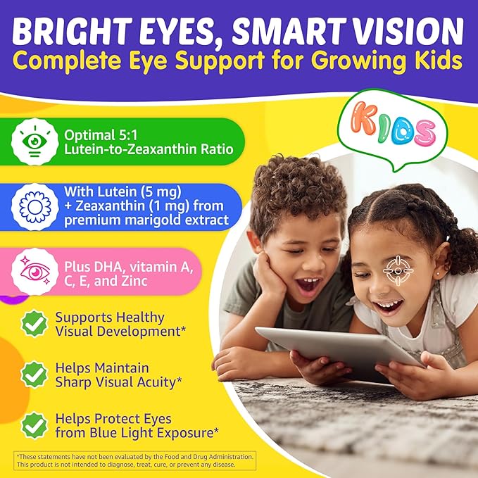 Kids Multivitamin Gummies with Omega-3 (DHA & EPA), Liposomal Multivitamin for Kids 4+ w/Vitamin D3, K2, Methylated B12, Folate, C, Probiotics, Lutein & Zeaxanthin for Brain, Immunity, Gut, Eye, 60Cts