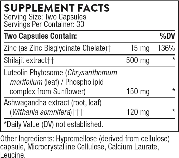 THORNE - Advanced Testosterone Support - Men's Health Supplement* - with Ashwagandha, Shilajit & Zinc - Soy, Gluten & Dairy Free - 60 Capsules