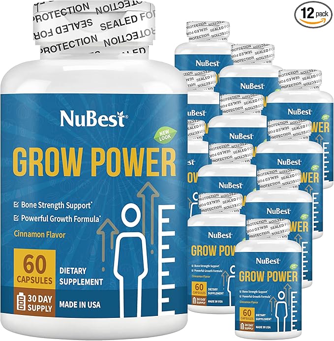 NuBest Grow Power - Powerful Bone Strength Formula for Children (10+) & Teens - Supports Healthy Bone Health, Overall Health with Calcium, Vitamin D3, Phosphorus, Magnesium & More - 12 Pack