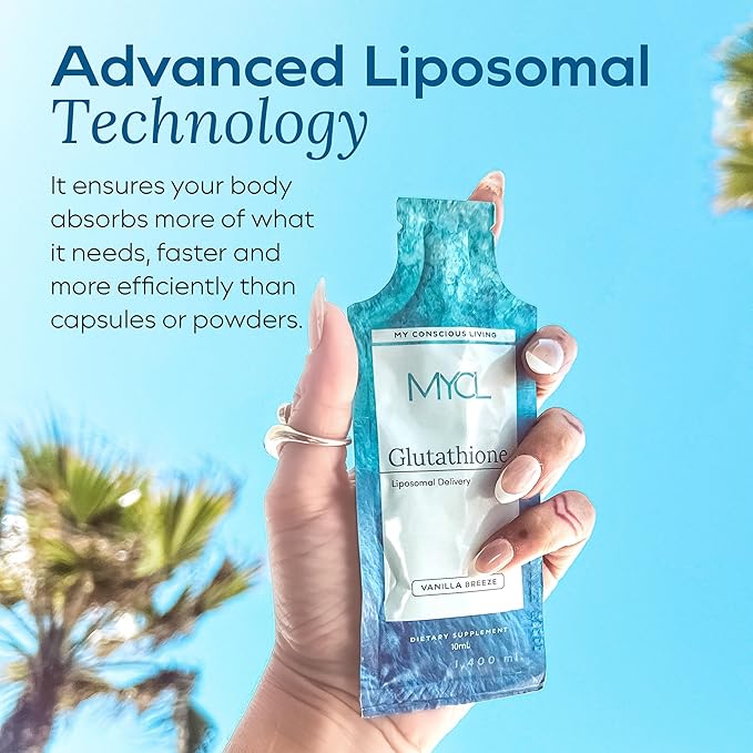 Liposomal Glutathione Supplement Squeeze Packs – Vitamin E and MCT Oil – Skin, Hair and Nail Health– High Absorption - Vanilla Almond – 30 Single-Serve Packets
