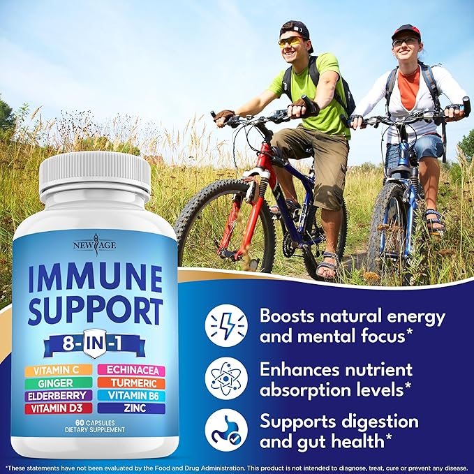 8 in 1 Immune Support Booster Supplement with Echinacea, Vitamin C and Zinc 50mg, Vitamin D 5000 IU, Turmeric Curcumin & Ginger, B6, Elderberry (8 in 1 Capsules (Pack of 3))