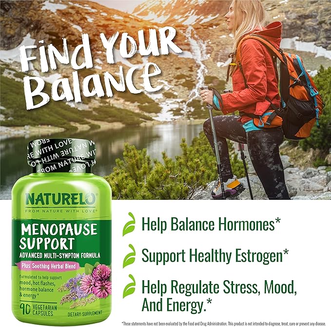 NATURELO Menopause Supplements for Women, Herbal Blend with Black Cohosh for Menopause Hot Flashes Advanced Estrogen Multi-Symptom Formula 90 Capsules (Pack of 2)