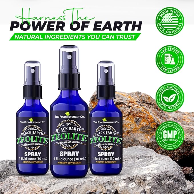 Black Earth Zeolite with Humic Fulvic Acids, Trace Minerals, for Adults and Kids Supports Gut Health, Immune Support, Digestion and Elimination and More 1oz Liquid Pump Spray Supplement