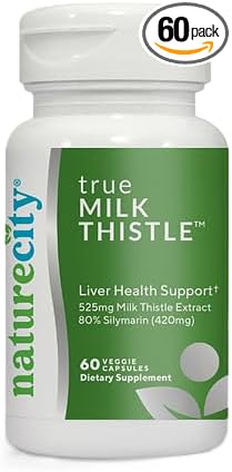 NatureCity TrueMilkThistle | Milk Thistle Supplement 525mg | Milk Thistle (80% silymarin) containing 420mg of Silymarin | Antioxidant Support | Liver Support Supplement | 60 Veggie Capsules