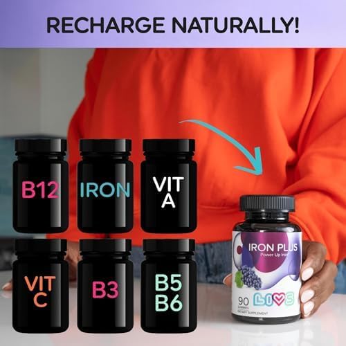 Iron Gummies with Vitamin C for Women, Men & Kids | Chewable Supplement as Gummy with Vitamin B12, B3,B5,B6, Folate & Zinc | Energy Support, Non GMO & Gluten Free | 20mg Iron/Dose -180 Count