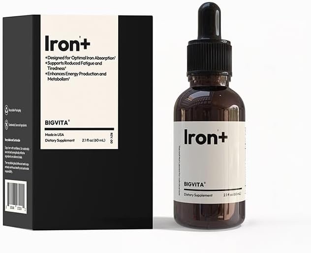 BIGVITA Iron+ | High Absorption Supplement with Microencapsulated Iron Drops + Folate, B6 & Cranberry Extract | No Metallic Taste, Mixed Berry Flavor, Gentle on Stomach | Energy & Hormonal Support